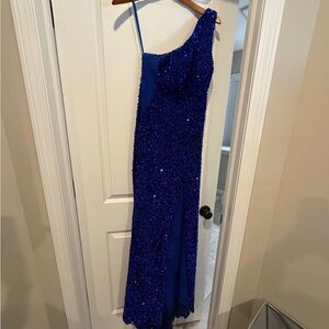Stunning One-Shoulder Sequin Gown in Royal Blue